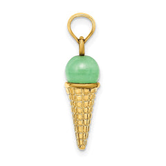 14K Satin Polished 3D  Green Bead Ice Cream Cone Pendant