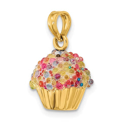 14K 3-D w/Colored Bead Icing Cupcake Charm