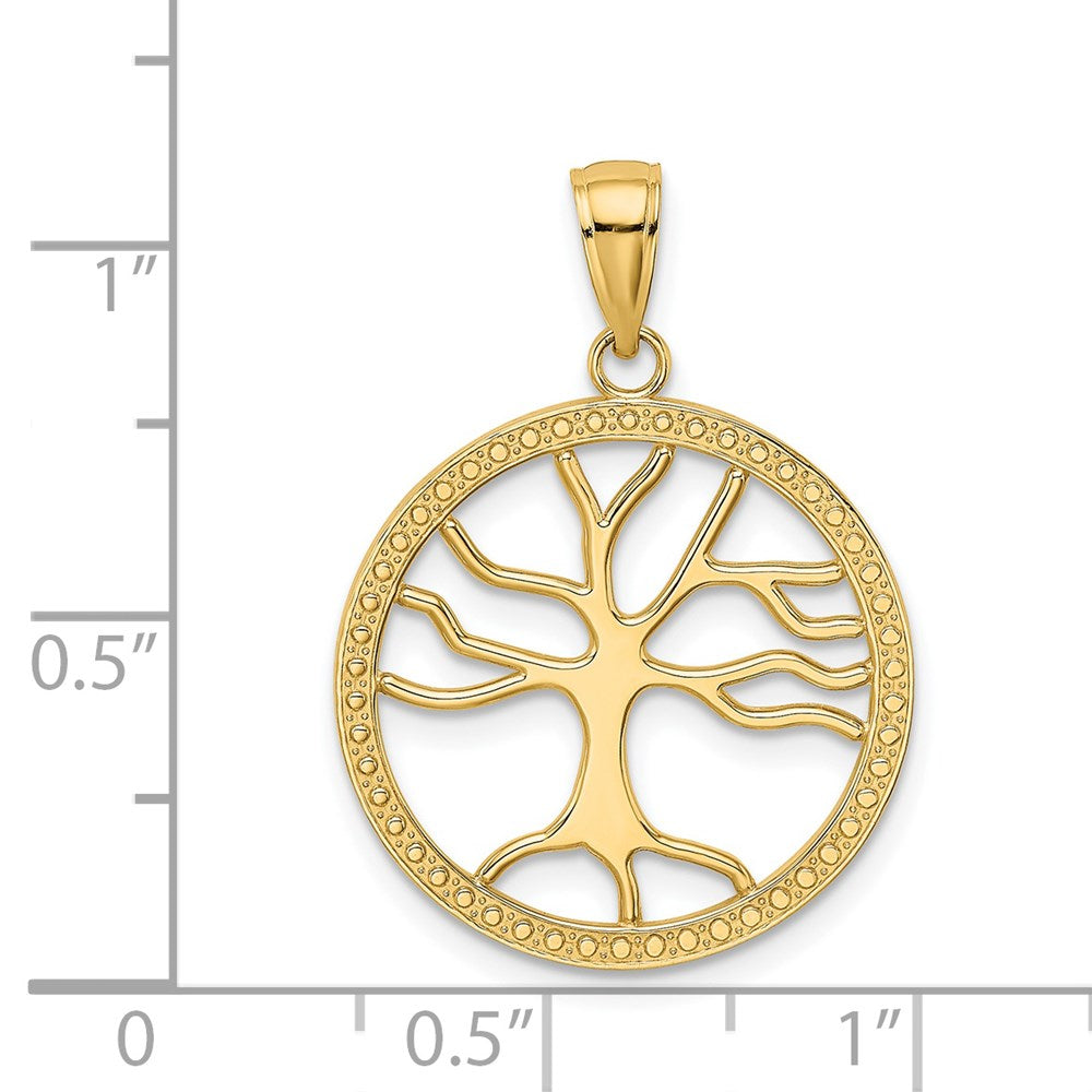 14K Large Tree Of Life In Round Frame Charm