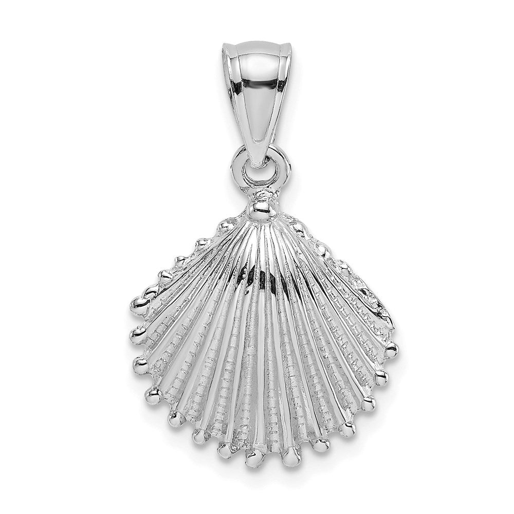 14K White Gold Textured Scallop Shell Charm - 2