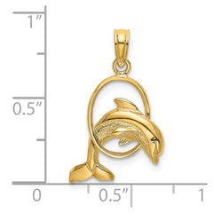 14K Polished Dolphin Jumping Through Hoop Charm - 2
