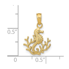 14K Textured Mini Seahorse and Coral Charm