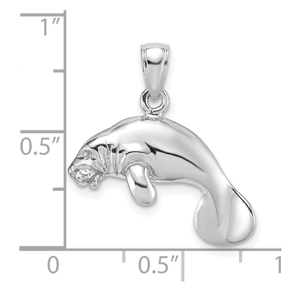 14K White Gold 3-D Polished Swimming Manatee Charm