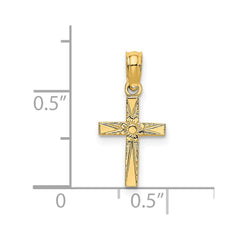 14K Polished and Engraved Mini Cross W/ Flower Charm