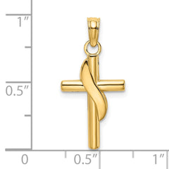 14K Polished W/ Banner Cross Charm