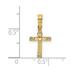 14K Textured Mini Cross w/ Heart Charm