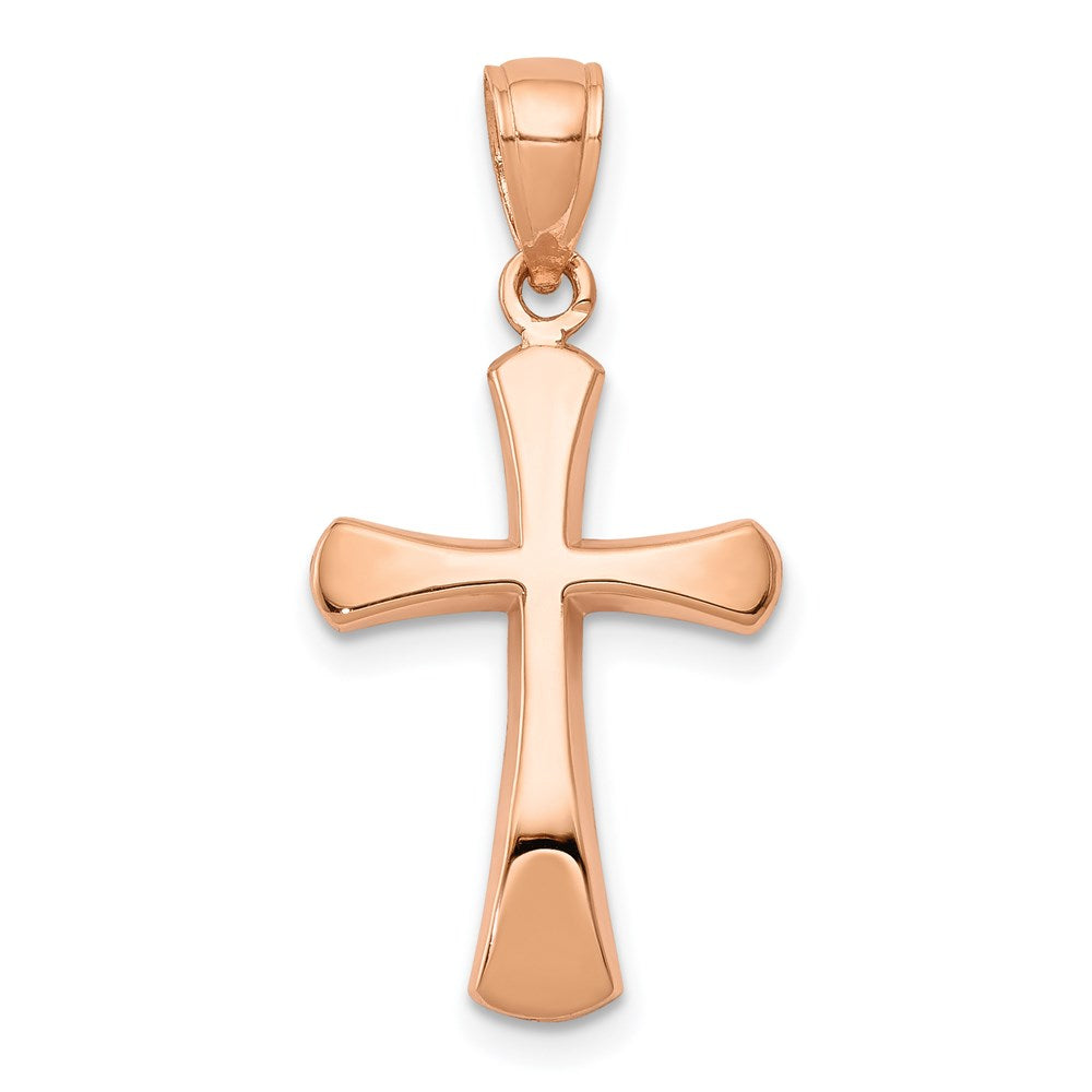 14K Rose Gold Polished Beveled Cross w/ Round Tips Charm - 2