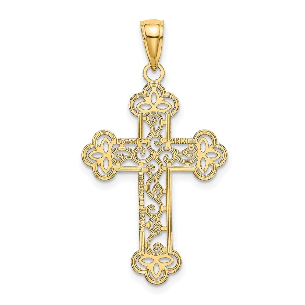 14K Textured and Beaded Edge Cross Charm
