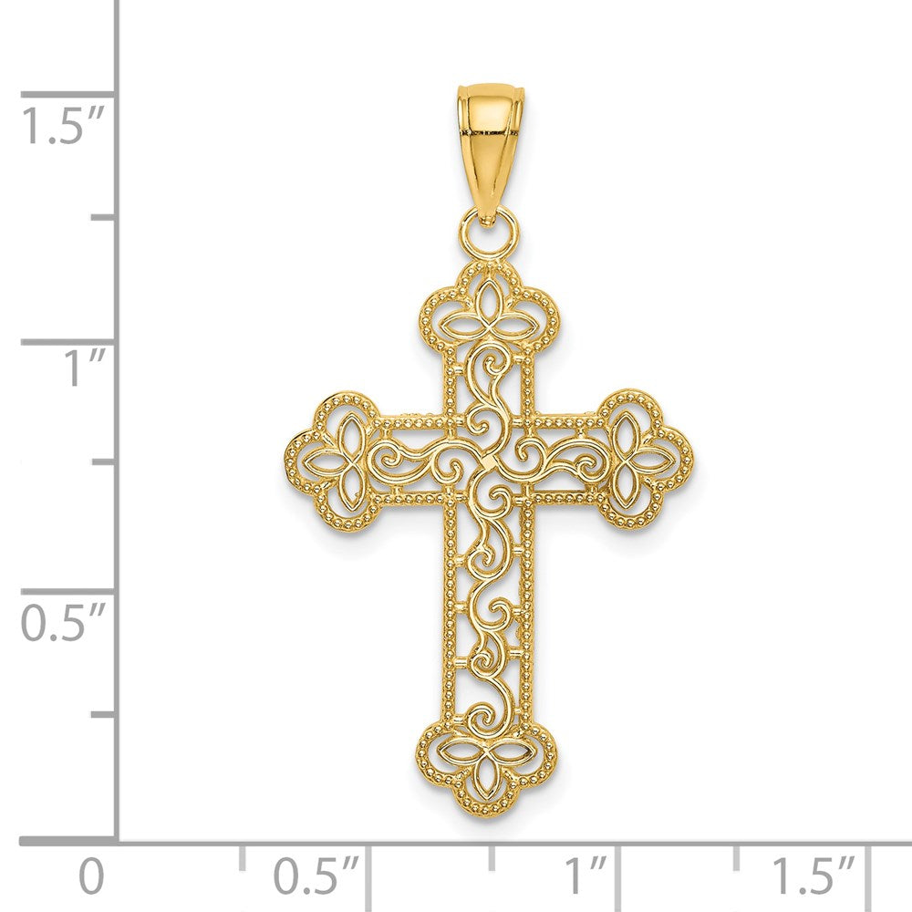 14K Textured and Beaded Edge Cross Charm