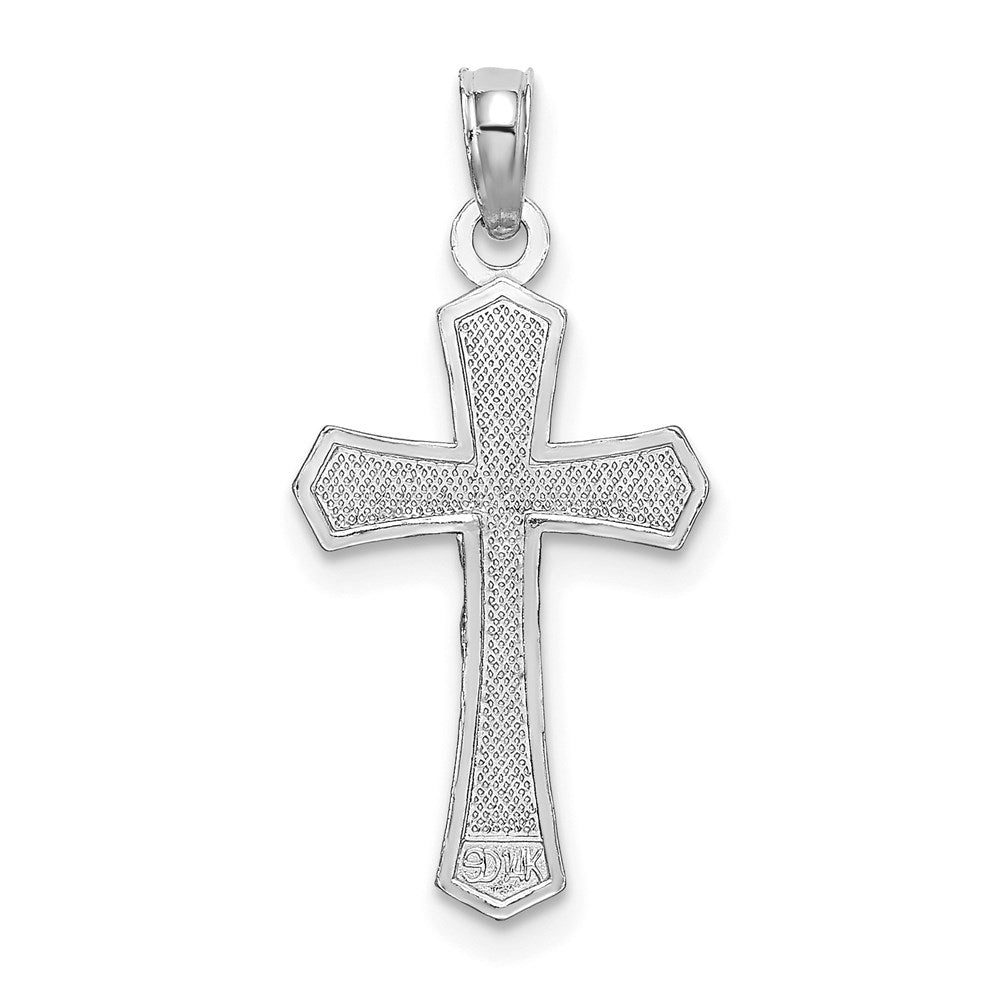 14K White Gold Crucifix W/ Beveled Edges Charm