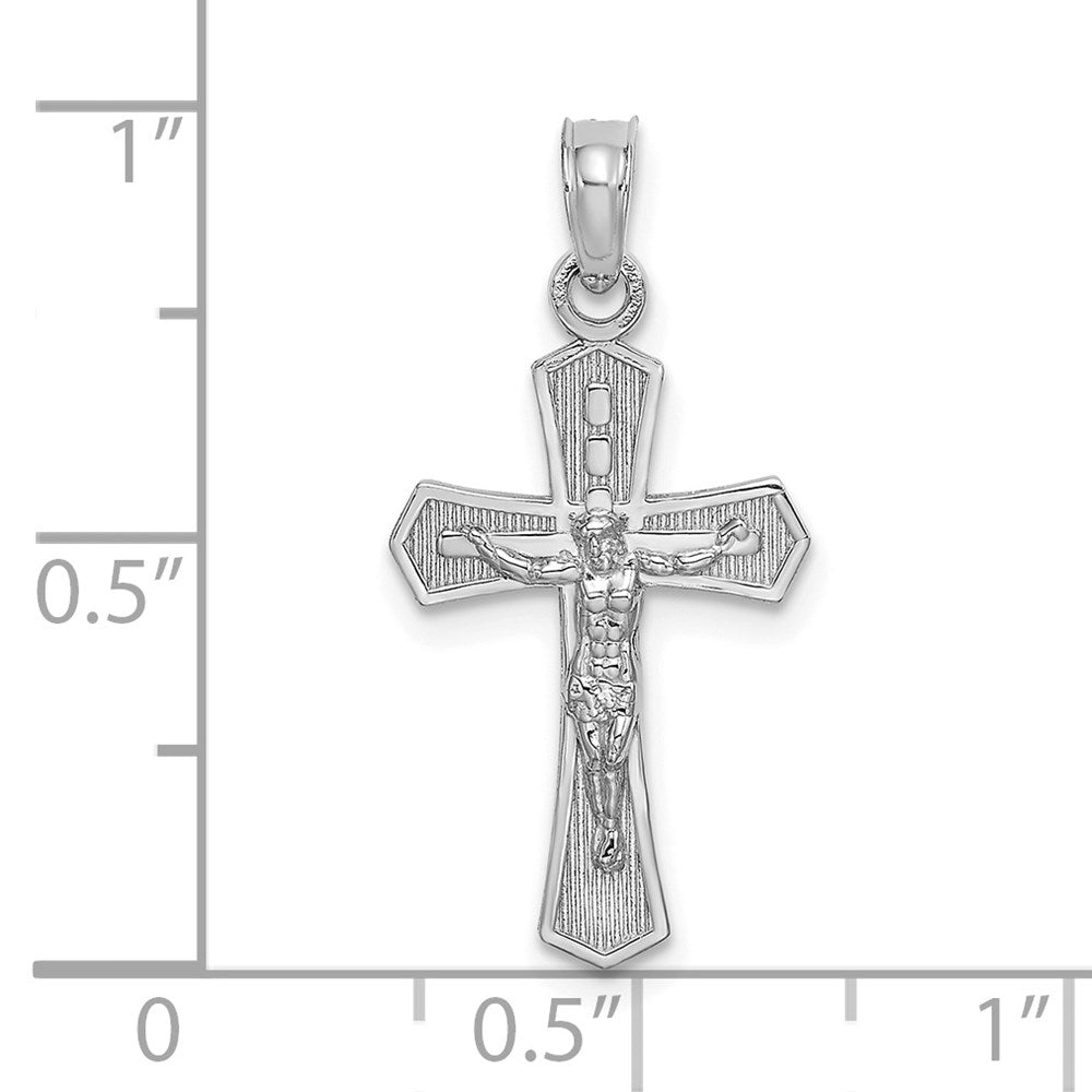 14K White Gold Crucifix W/ Beveled Edges Charm