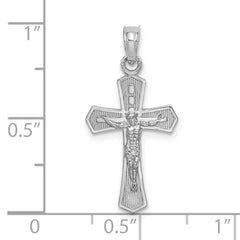 14K White Gold Crucifix W/ Beveled Edges Charm