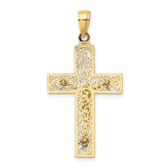 14K Textured Swirl Design Crucifix Charm