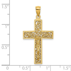 14K Textured Swirl Design Crucifix Charm