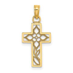 14K Flower In Cross Charm