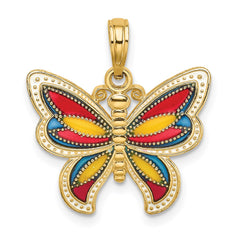 14K w/Multi-Color Enameled Beaded Wings Butterfly Charm