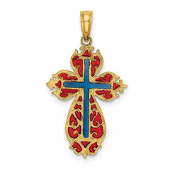 14K w/ Blue and Red Enameled Cross Charm