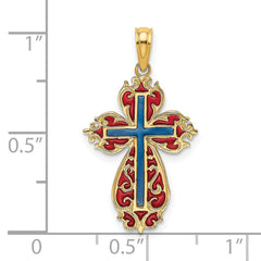 14K w/ Blue and Red Enameled Cross Charm