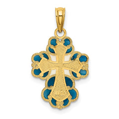 14K Blue, White and Red Enameled w/ Lace Trim Cross Charm