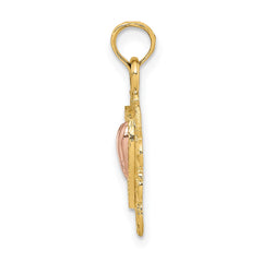 14k Yellow and Rose Gold w/White Rhodium Textured Hearts Charm