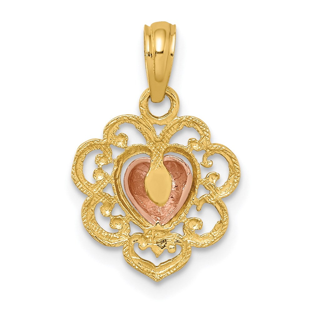 14k Yellow and Rose Polished and Textured Heart Charm