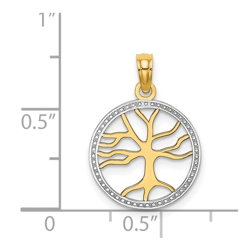 14k w/Rhodium Tree of Life in Round Frame Charm