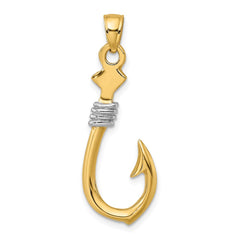 14K w/Rhodium 3-D Fish Hook With Rope Charm