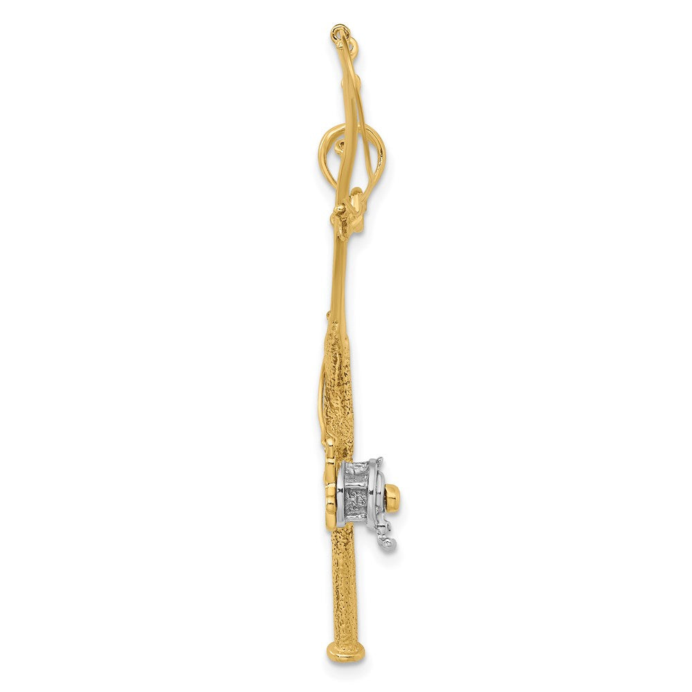 14K w/Rhodium 3-D Moveable Fishing Pole W/ Reel Charm