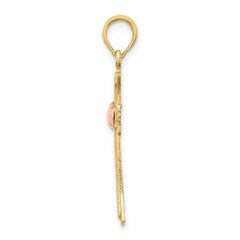 14k Two-Tone Textured Cross w/ Heart Charm