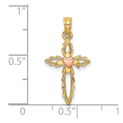 14k Two-Tone Cross w/ Heart Charm - 2