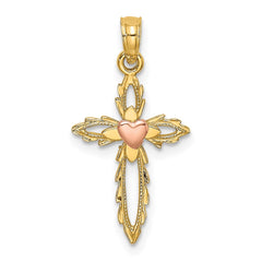 14k Two-Tone Cross w/ Heart Charm - 2