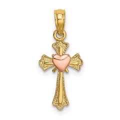14k Two-Tone Cross w/ Heart Charm - 3