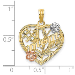 14k Two-tone w/White Rhodium #1 MOM Heart w/Flower Charm