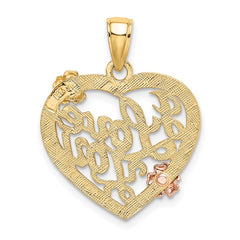 14k Two-tone w/White Rhodium I LOVE YOU Heart w/Flowers Charm