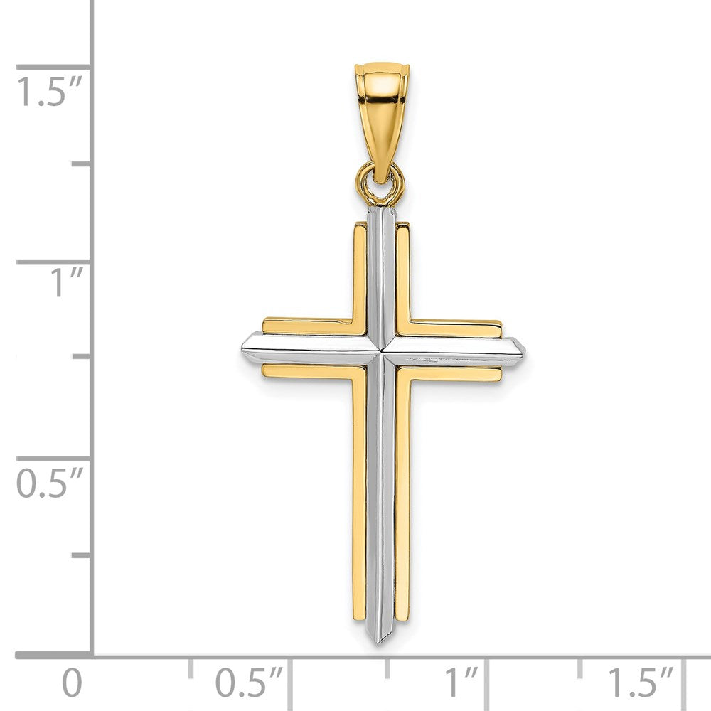 14K Two-tone Polished Cross Charm