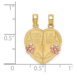 14k Two-Tone BIG SIS-LIL SIS Break-apart Heart Charm