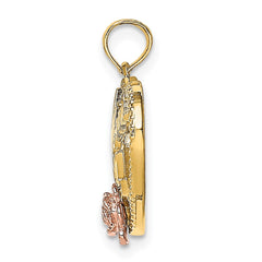 14k Two-tone White Rhodium Textured #1 Mom Heart Charm