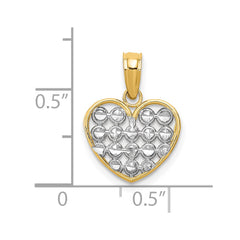 14k w/Rhodium Diamond-cut Heart Charm
