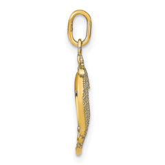 14k w/Rhodium Diamond-cut Textured Heart Charm