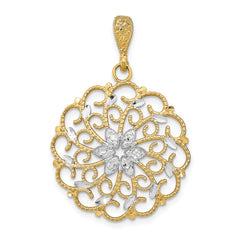 14K w/Rhodium D/C Scalloped Wave Charm