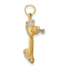 14k w/ White Rhodium 3-D Angel Playing Trumpet Charm