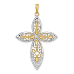 14K W/ Rhodium Beaded Filigree Cross Charm