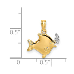 14k with White Rhodium 2-D Fish w/ Bubbles Charm