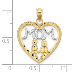 14k w/ Rhodium MOM Heart with 2 Kids Charm