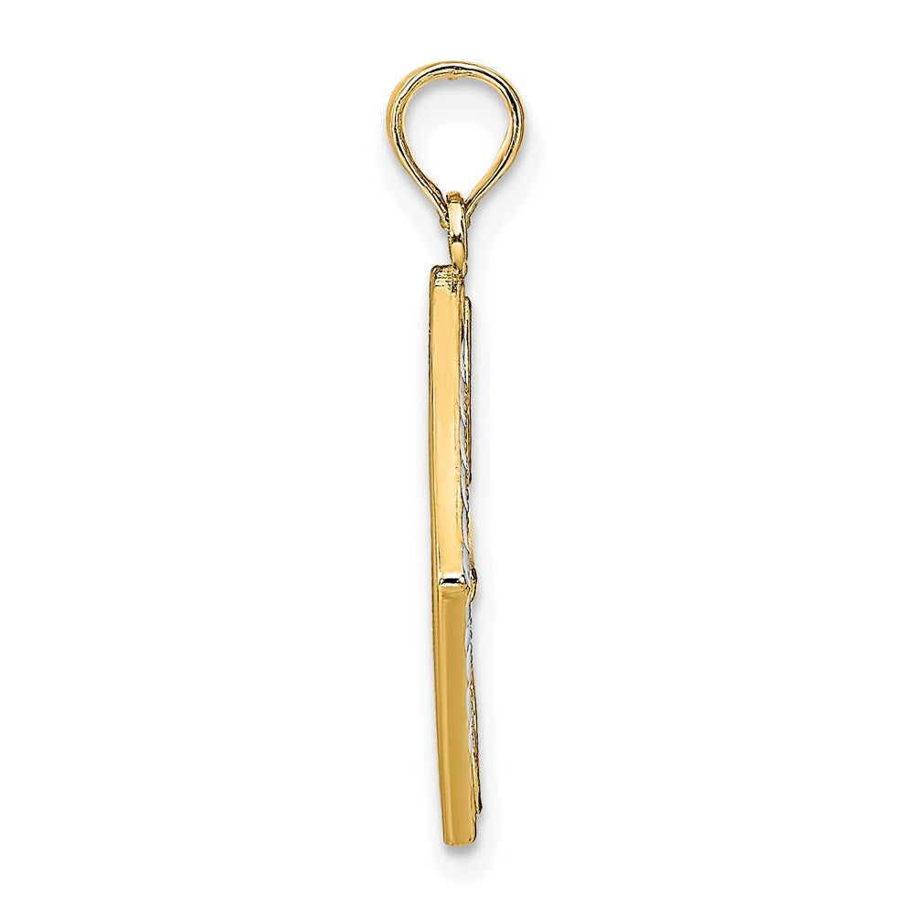 14K w/Rhodium Flower and Cross Square Charm