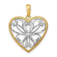 14k w/Rhodium Filigree Heart Charm