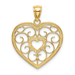 14k w/ Rhodium Filigree Heart Charm