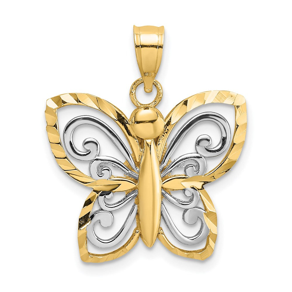 14k w/ Rhodium Diamond-cut Butterfly Charm - 3