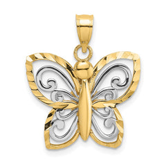 14k w/ Rhodium Diamond-cut Butterfly Charm - 3