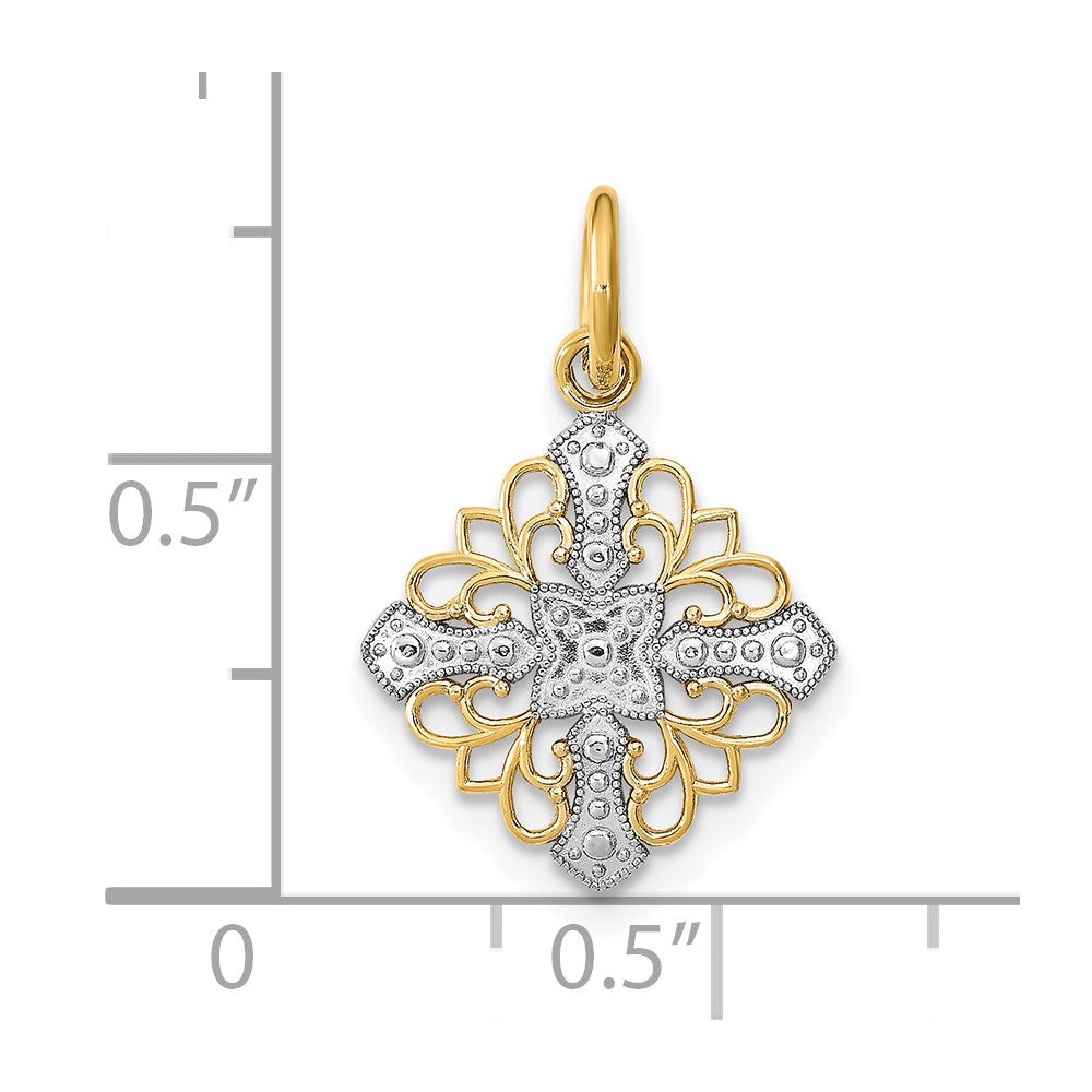 14K w/Rhodium and  D/C Filigree Medallion Charm